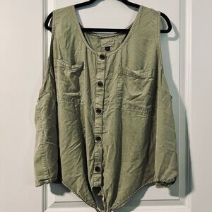 Green Khaki Sleeveless Tunic Tie Top